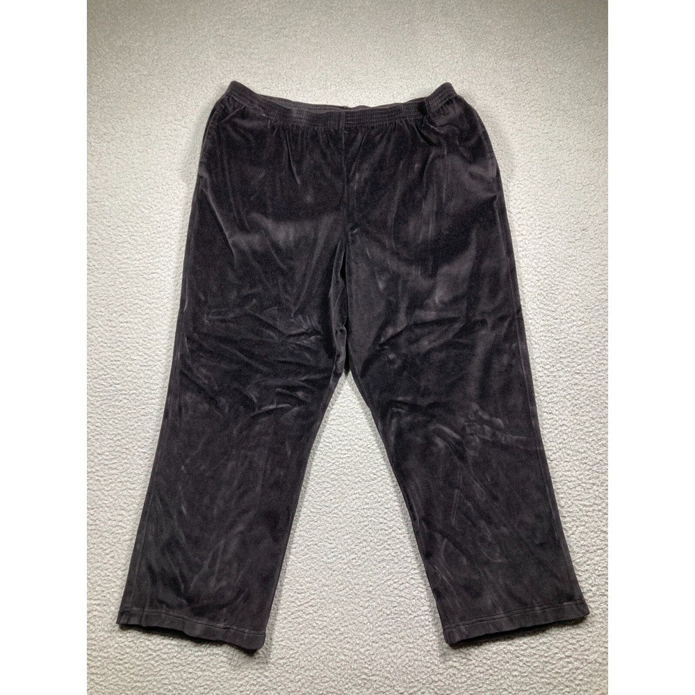 Alfred Dunner Pants Women's 16 Black Velvet Pull On Elastic Waist Straight
